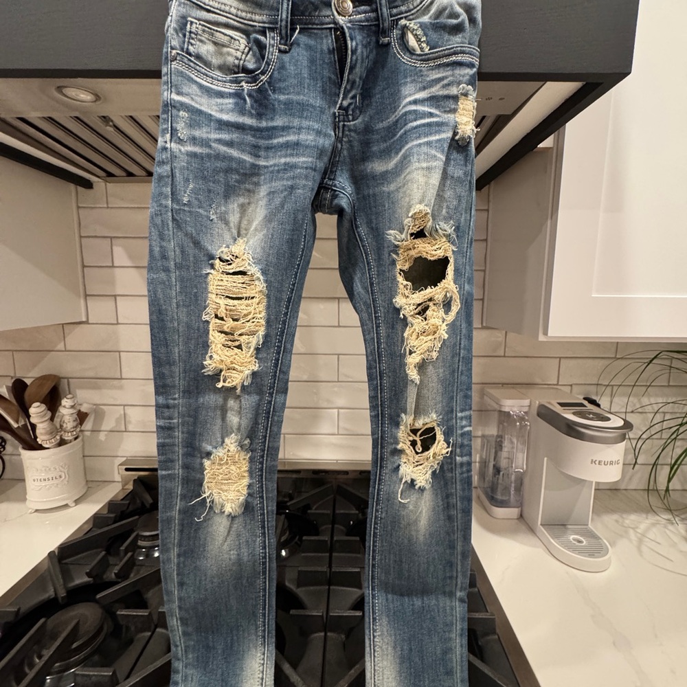 Machine Women’s  Distressed Blue Slim Jeans